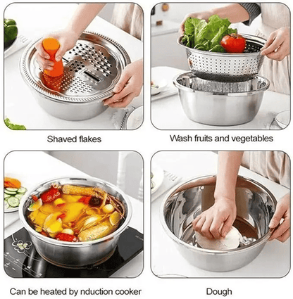 3-Piece Thickened Stainless Steel Mixing Bowl Set with Draining Basket