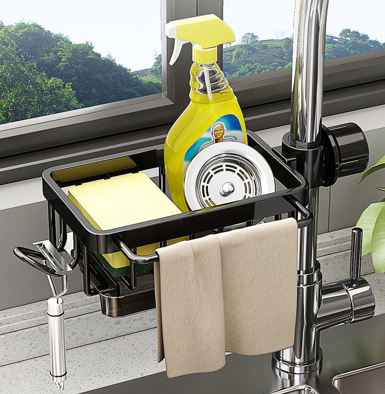Kitchen Sink Faucet Organizer Adjustable Detachable Sponge Holder