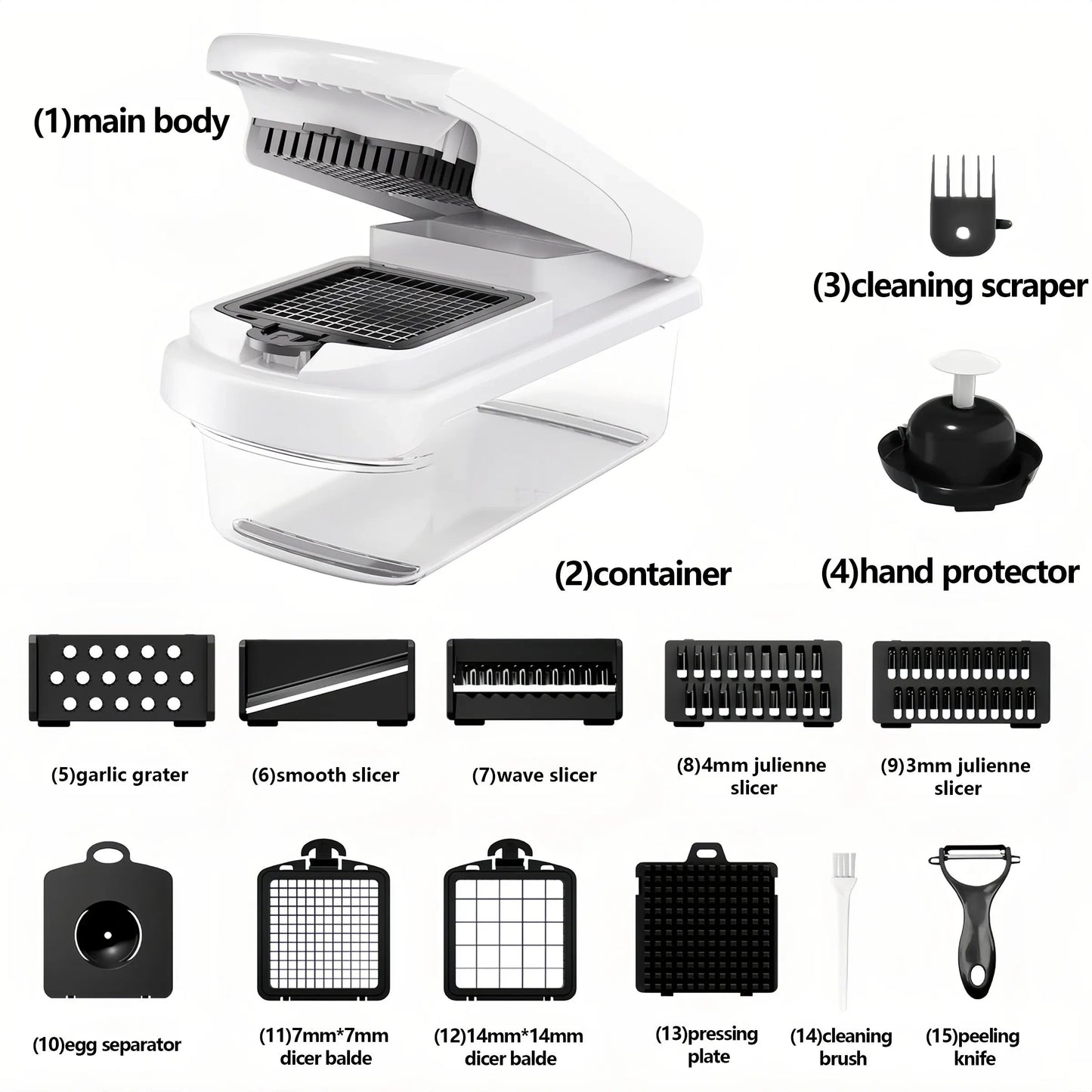 Professional Vegetable Chopper, 15-in-1 Multifunctional Food Chopper