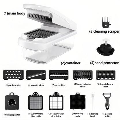 Professional Vegetable Chopper, 15-in-1 Multifunctional Food Chopper