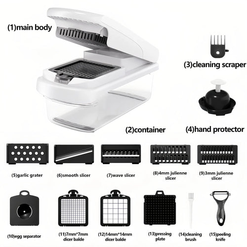 Professional Vegetable Chopper, 15-in-1 Multifunctional Food Chopper