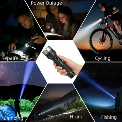 2-in-1 High-Power Flashlight & Power Bank – Rechargeable, Zoomable, with Battery Display