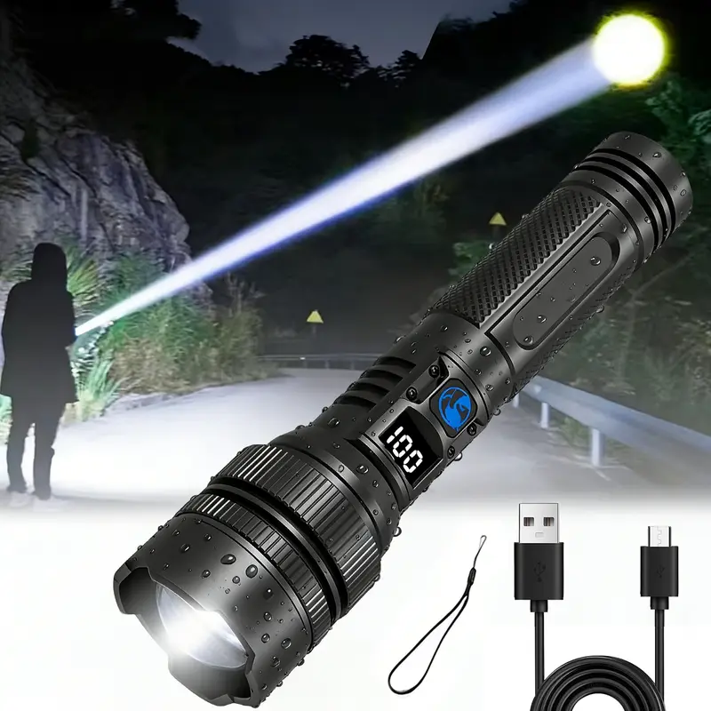 2-in-1 High-Power Flashlight & Power Bank – Rechargeable, Zoomable, with Battery Display