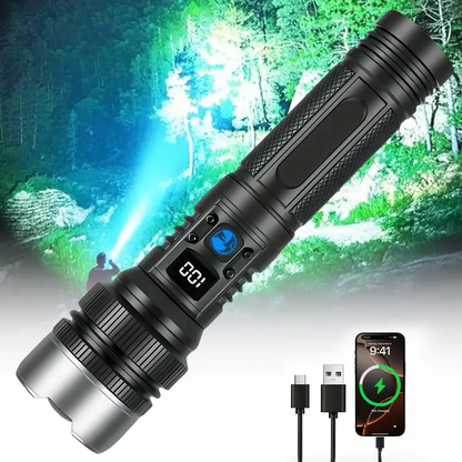 2-in-1 High-Power Flashlight & Power Bank – Rechargeable, Zoomable, with Battery Display