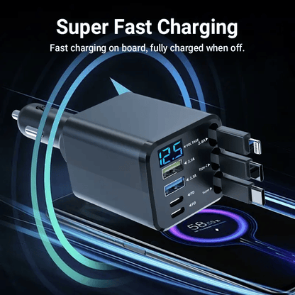 🎁LAST DAY 49% OFF🔥Super Fast Retractable Car Charger – Built-in Type-C & Lightning Cables | 4.0V-3.6W Multi-Port Output