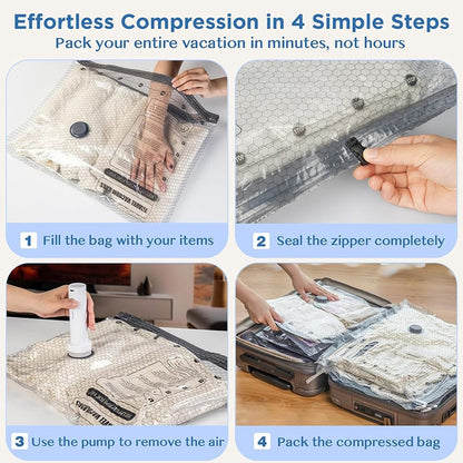 Cordless Travel Vacuum Storage Compression Bag Set - TSA Approved & Reusable | Up to 80% More Space