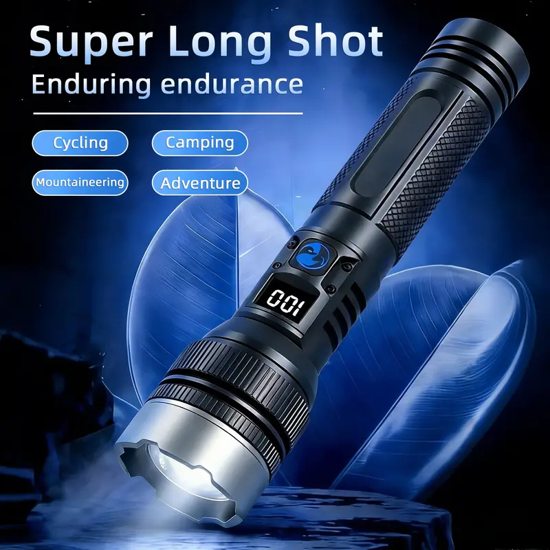 2-in-1 High-Power Flashlight & Power Bank – Rechargeable, Zoomable, with Battery Display
