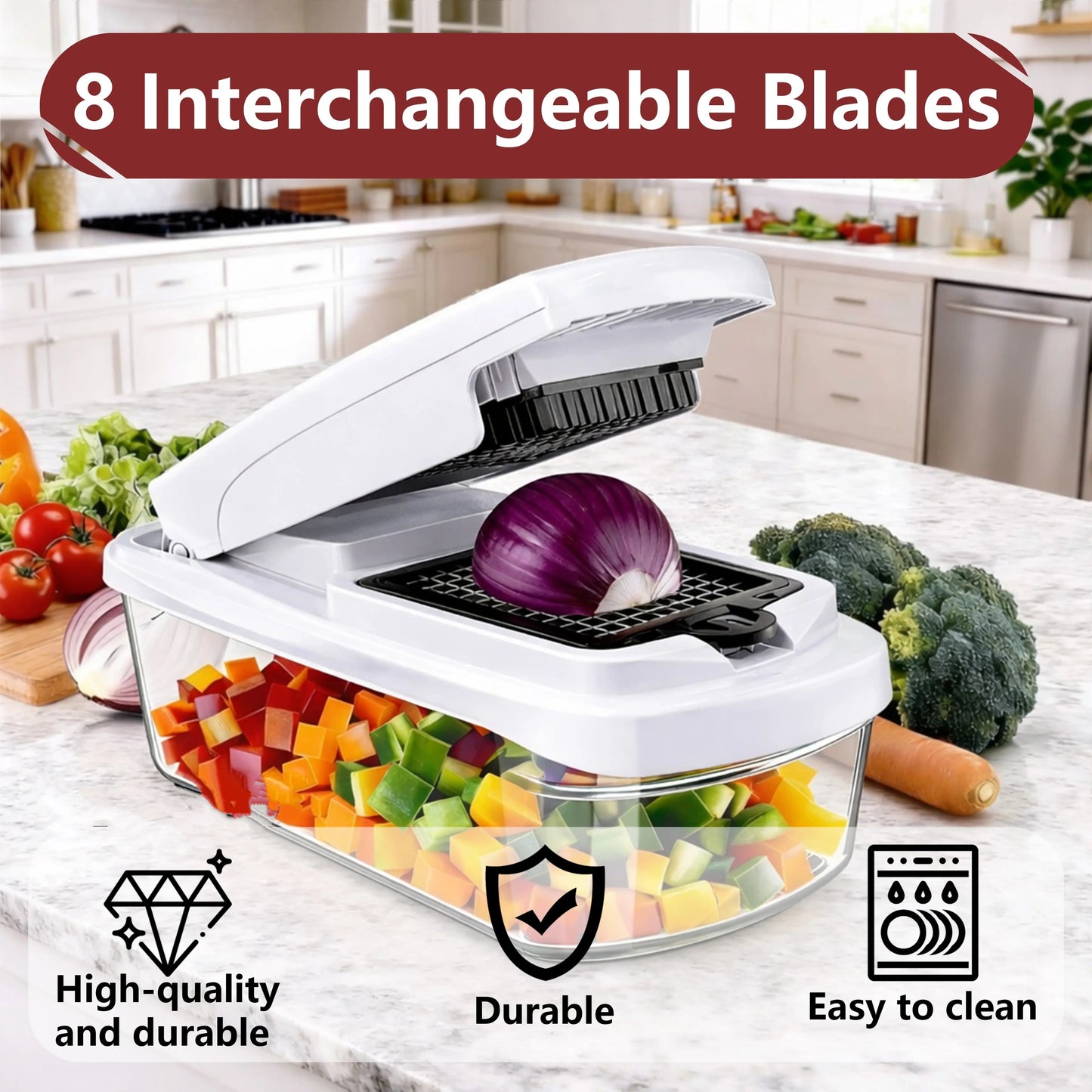 Professional Vegetable Chopper, 15-in-1 Multifunctional Food Chopper