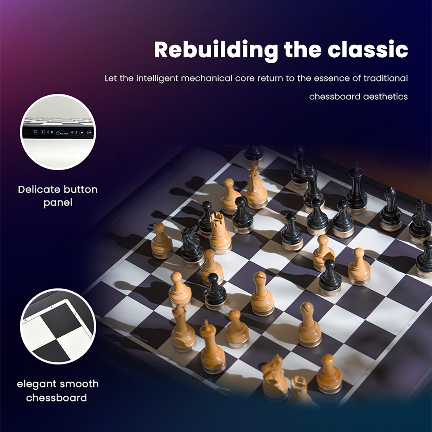 Advanced robotic chessboard with wooden chess pieces