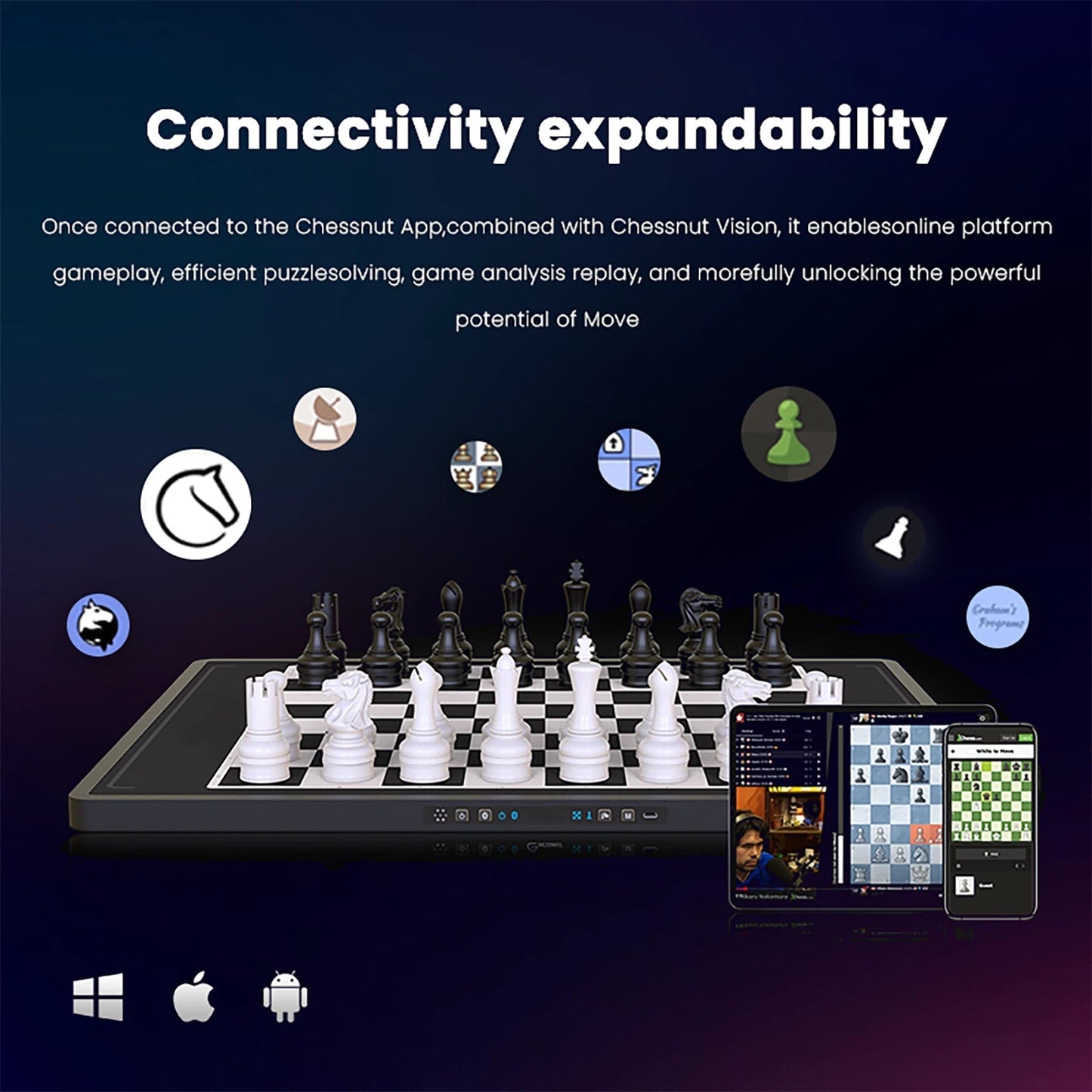 Advanced robotic chessboard with wooden chess pieces