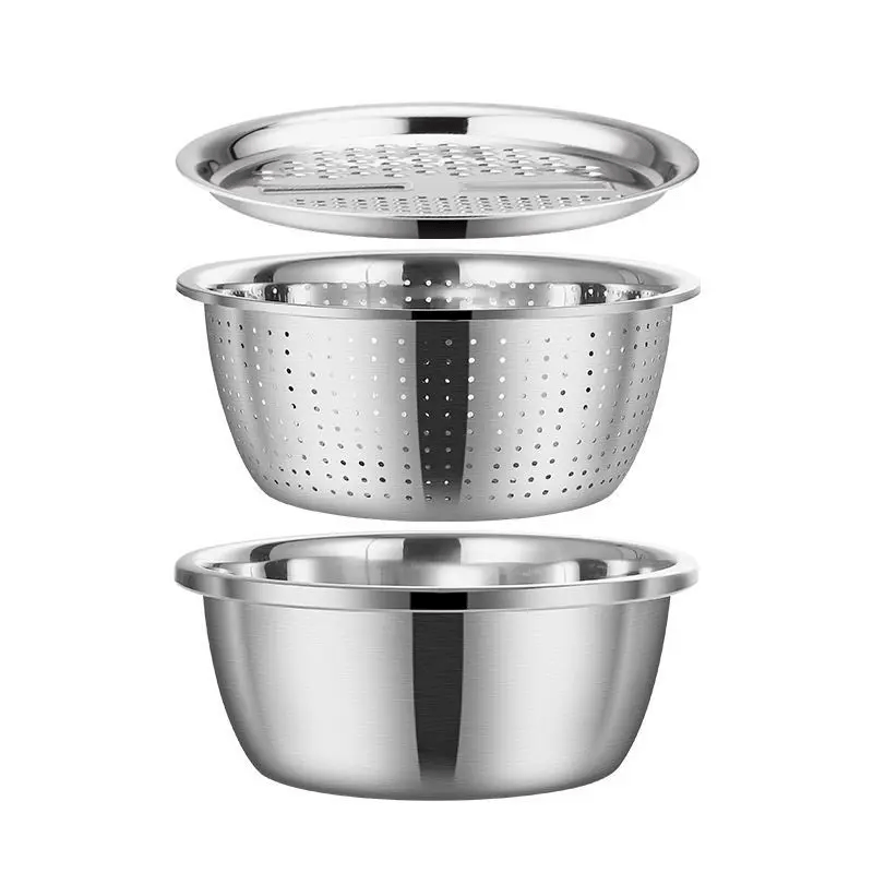 3-Piece Thickened Stainless Steel Mixing Bowl Set with Draining Basket