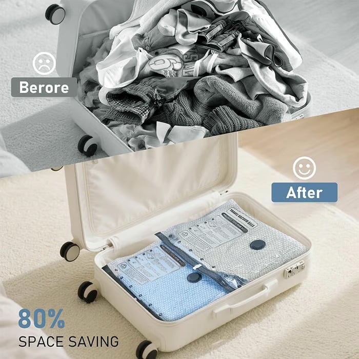 Cordless Travel Vacuum Storage Compression Bag Set - TSA Approved & Reusable | Up to 80% More Space