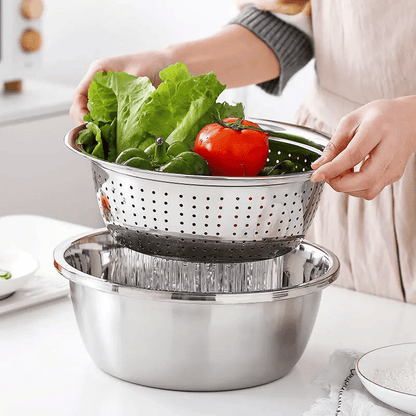 3-Piece Thickened Stainless Steel Mixing Bowl Set with Draining Basket
