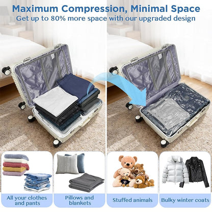 Cordless Travel Vacuum Storage Compression Bag Set - TSA Approved & Reusable | Up to 80% More Space